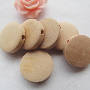 15mm Unfinished Thick Flat Circle Round Discs Natural Wood Spacer Beads Pendant Charm Findings,Hole through,DIY Accessory image 4