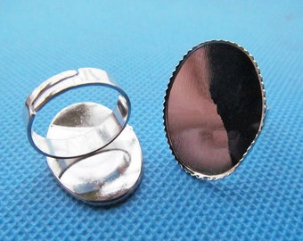 Tono plata anillo ajustable en blanco, dientes frontera frontera, redondo Base ajuste bandeja encanto/búsqueda, ajuste 18mmx25mm Cabochon/imagen/camafeo