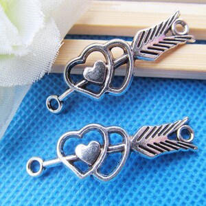 Antique Silver tone/Antique Bronze Double Heart You Arrow Connector Pendant Charm/Finding,Bracelet & Necklace Charm,DIY Accessory Jewellery