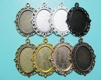 10 couleurs, ton argent antique/bronze antique/cuivre, base ovale, plateau de réglage, pendentif breloque/découverte, taille 18 mm x 25 mm cabochon/image/camée