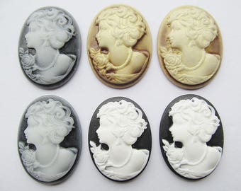 27mmx36mm Oval Flatback Resin Relief Beauty Head Cameo Cabochon Charm Finding,Brooch Cameo,Fit Base Setting Tray Bezel,DIY Jewelry Accessory