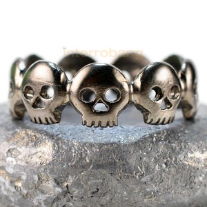 Black skull ring, melanoid skull eternity ring, black ring, skull ring men, skull ring women, skull wedding ring, wedding band, unique ring image 1