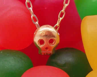 Schattige baby Goth Candy schedel charme en ketting in butterscotch-schedel hanger en ketting-925 sterling zilver verguld in geel goud