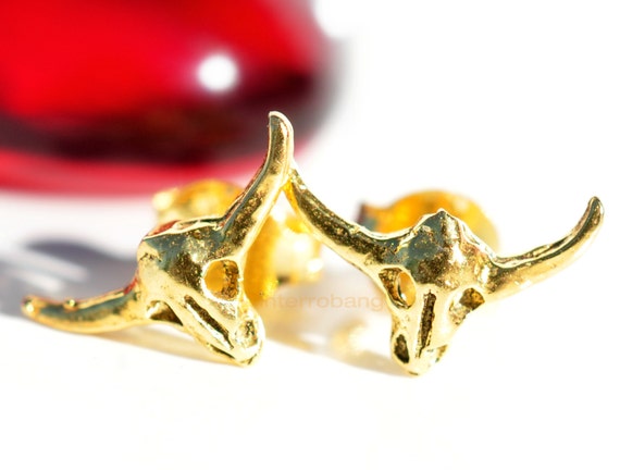 Texas Longhorns Enamel Logo Stud Earrings in Shiny Gold