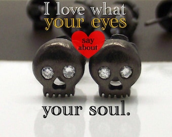 Valentine's gift idea, heart and soul stud earrings, diamond stud earrings, skull earrings, promotion, gifts for him, gifts for her