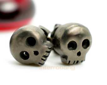 Black skull earrings, insidious goth skull earrings, black gold stud earrings, small stud earrings, gothic earrings, sterling silver post