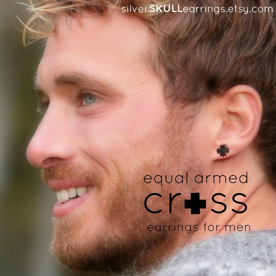 Equal Armed Cross, Four Arm Cross Studs, Cross Stud Earrings, Men's