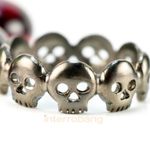 Black skull ring, melanoid skull eternity ring, black ring, skull ring men, skull ring women, skull wedding ring, wedding band, unique ring image 2