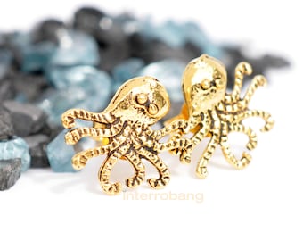 Octennial armor stud earrings, men's stud earrings, men's earrings studs, sterling silver post, small gold stud, octopus earrings, 850D