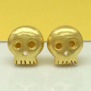 Storm lightnight skull stud earrings, men&#39;s stud earrings, sterling silver post studs, small stud earrings, yellow gold studs