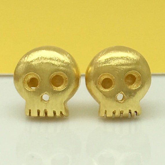 Storm lightnight skull stud earrings, men's stud earrings, sterling silver post studs, small stud earrings, yellow gold studs