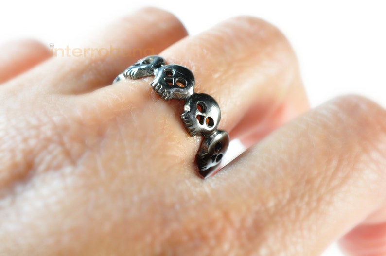 Black skull ring, melanoid skull eternity ring, black ring, skull ring men, skull ring women, skull wedding ring, wedding band, unique ring image 5