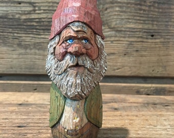 Whimsical gnome carving carved in West Virginia, one of a kind gift, butternut carving