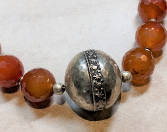 Full Moon Drum - handmade Moroccan silver bead, carnelian, metals, Berber bead, priestess, queen, warrior, fire, celestial, hand-hammered,