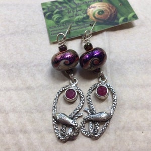 Snake Medicine sterling earrings with Indian ruby, handmade lampwork glass, dichroic glass, serpent, snake, Medusa, healing, Mother's Day image 1