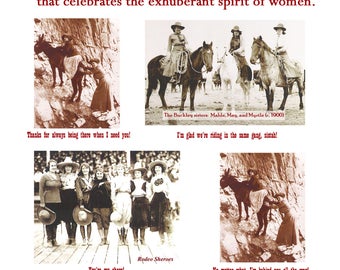 Cowgirls of the Old West - set of 4 greeting cards honoring women, friend, sister, sistah, shero, rodeo, girlfriend, woman, humor, strength,