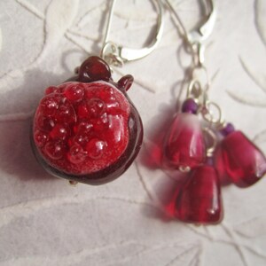 Pomegranate Winter's Fruit earrings of handmade lampwork glass beads, sterling, sacred adornment, menstruation, menarche, rite of passage image 2