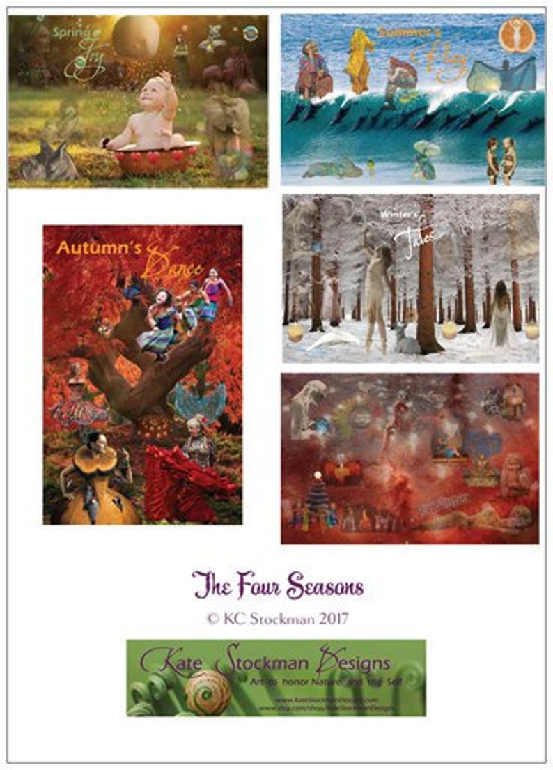 Wheel of the Year collaged greeting card honoring the seasons holydays sabbats spring summer fall winter home joy tales dance play bubbles image 6