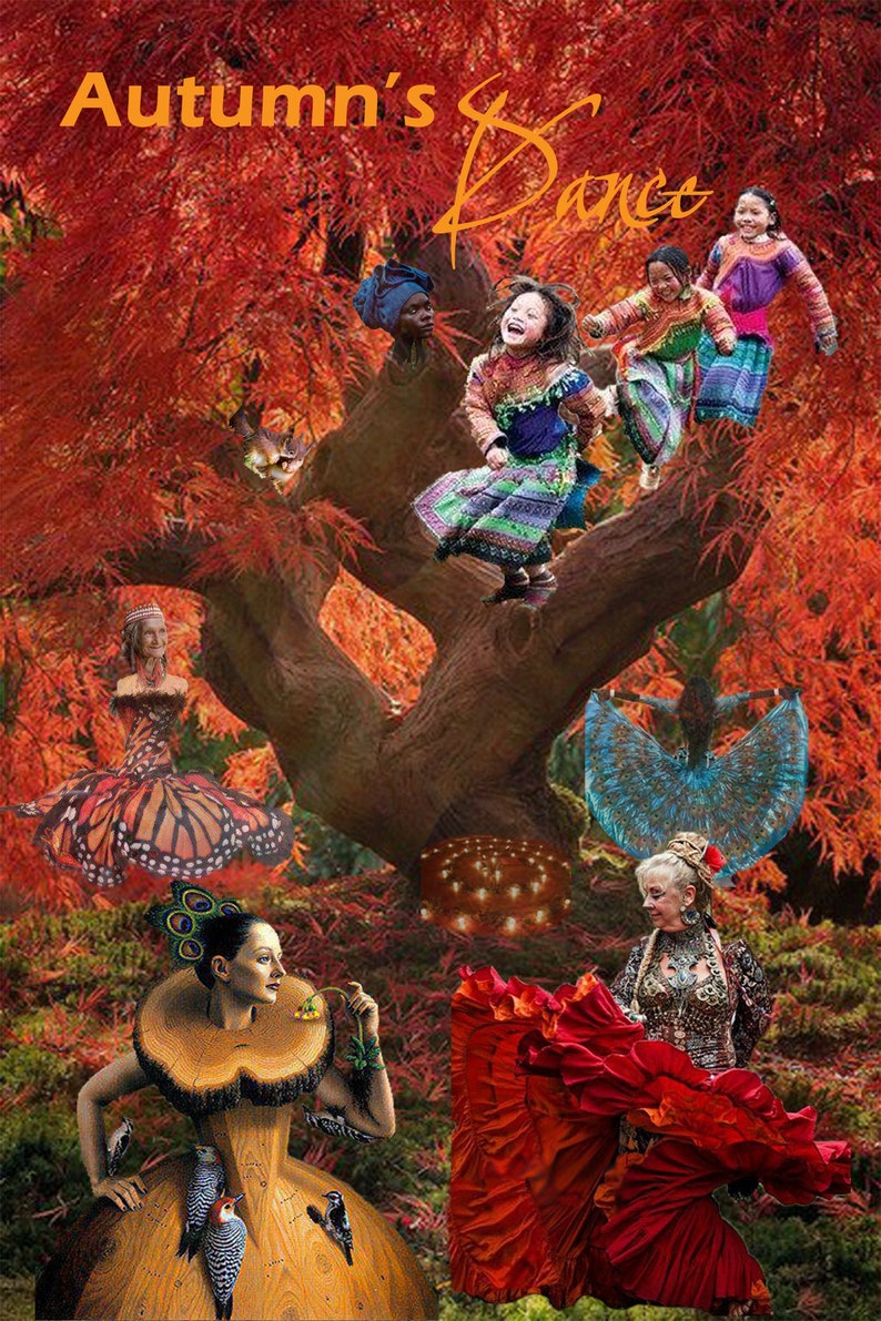 Wheel of the Year collaged greeting card honoring the seasons holydays sabbats spring summer fall winter home joy tales dance play bubbles image 1