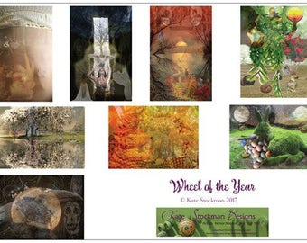 Wheel of the Year - set of 8 greeting cards honoring seasons, holydays, Nature, sabbats, holidays, seeds, roots, passage, time, growth