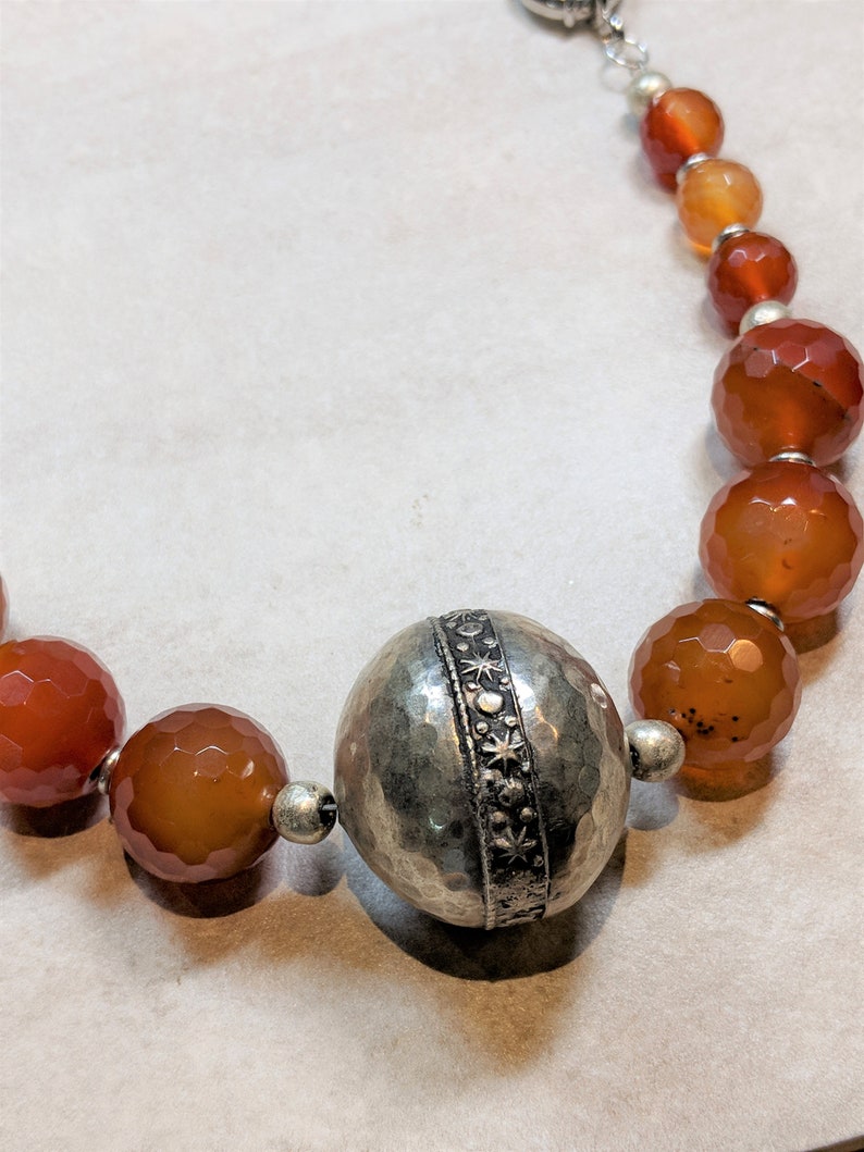 warrior handmade Moroccan silver bead Full Moon Drum queen metals carnelian hand-hammered, fire Berber bead priestess celestial