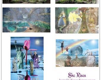 She Rises - set of 6 greeting cards honoring women finding their voices, rising, woman, strength, truth, Feminine, feminist, maiden, mother