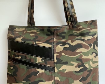 Large Durable Cotton Camouflage Tote – Everyday Utility Bag, Functional Camo Tote for Daily Essentials