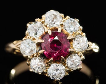 Victorian Sensual Natural Ruby and Diamond Elegant Cluster Ring