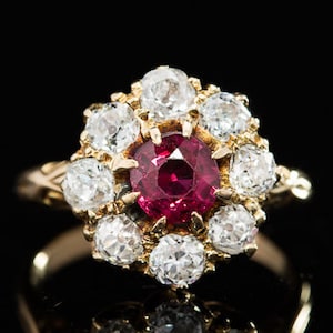 Victorian Sensual Natural Ruby and Diamond Elegant Cluster Ring