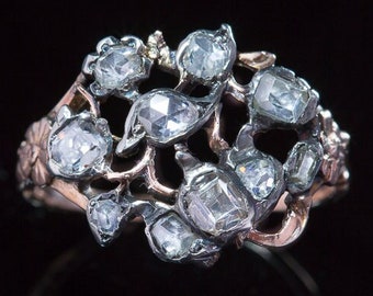 Georgian Rare Diamond Flower Antique Giardinetti Ring