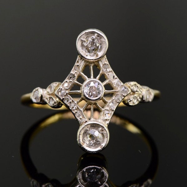 Edwardian three stone diamond and filigree charming trilogy ring