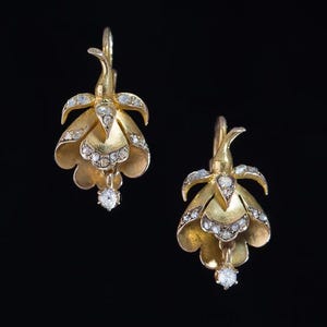 Victorian antique Diamond and Gold Flower Earrings