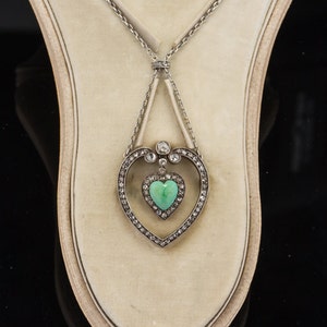 Edwardian rare natural turquoise and diamond heart Love necklace brooch from Koch jewelers in original fitted box