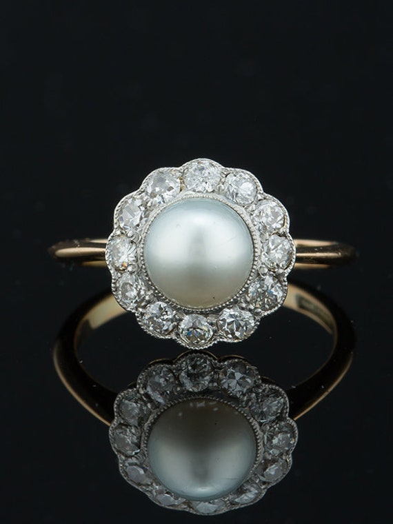 Art Deco certified natural  saltwater pearl and di