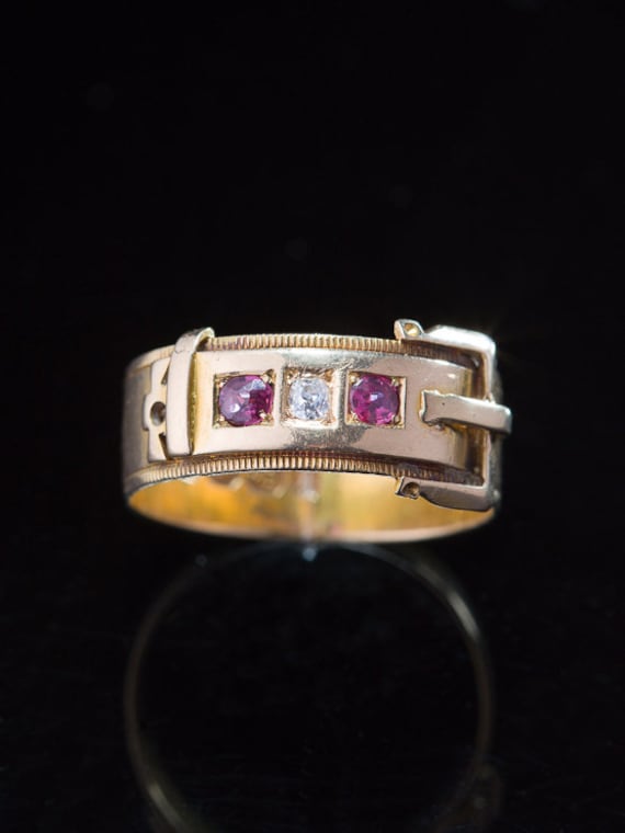 Victorian Natural Rubies and Diamond Belt and Buc… - image 1