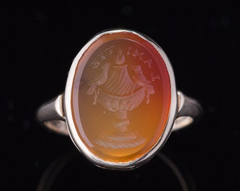 Victorian Rare Carnelian Intaglio Sentimental Signet Ring