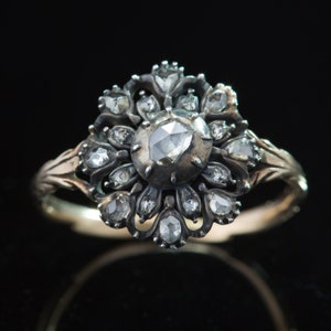 Georgian Antique Diamond Solid Gold and silver  Cluster Ring