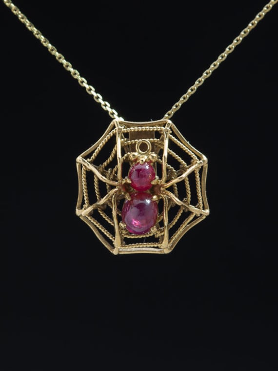 Victorian Natural Ruby Spider on Web Pendant