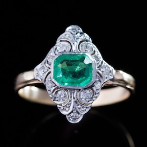 Reserved ! Emerald and Diamond Statement Art Deco Ring