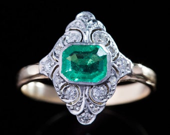 Reserved ! Emerald and Diamond Statement Art Deco Ring