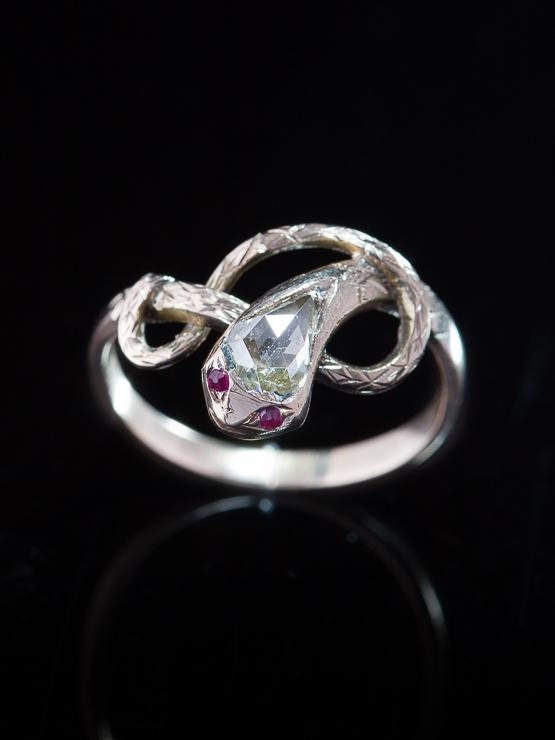 Victorian Natural Ruby and Diamond Snake Ring