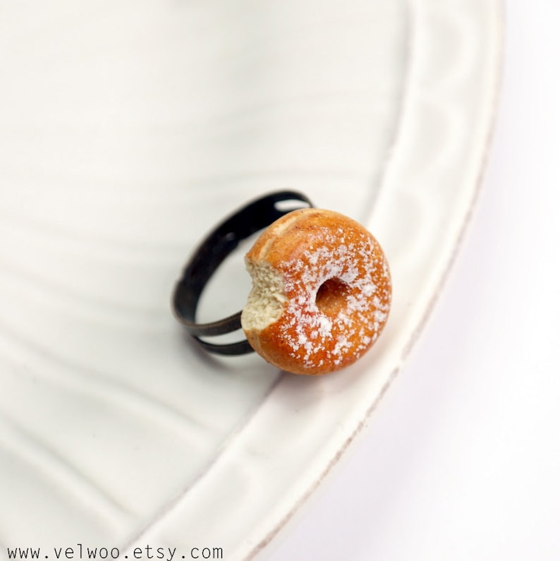 Donut Ring Powdered Doughnut ring Polymer Clay Ring Mini Etsy