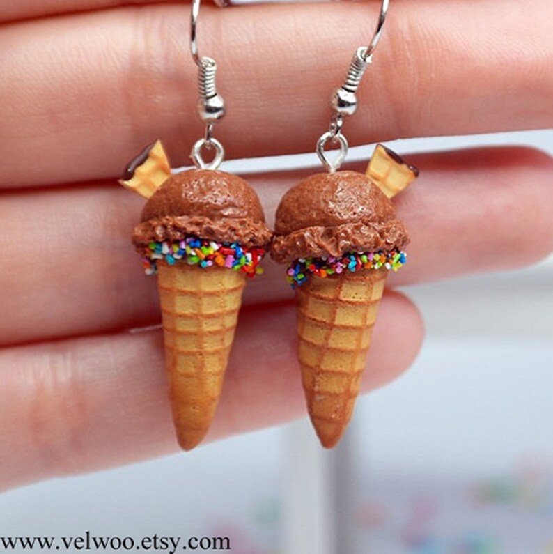 Chocolate Ice Cream Earrings Miniature Food Jewelry Polymer Etsy