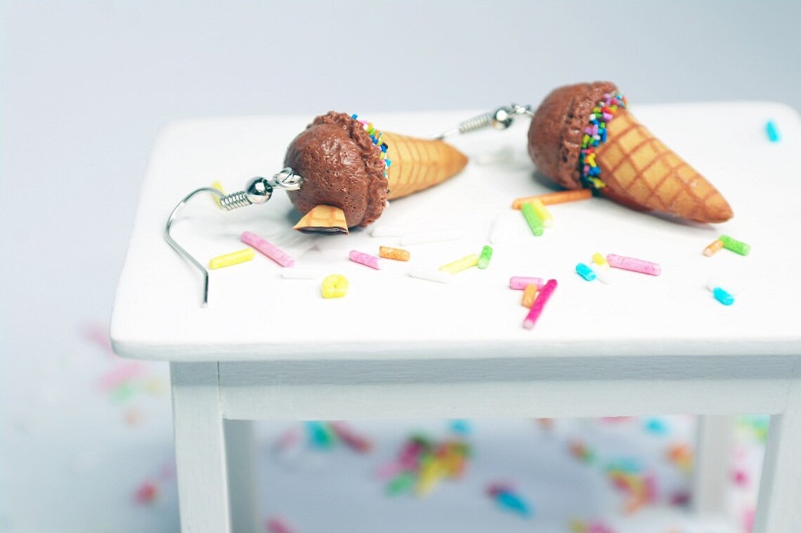 Chocolate Ice Cream Earrings Miniature Food Jewelry Polymer Etsy
