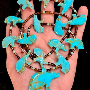 Gorgeous Large Vintage Bear Animal Fetish Necklace Copper Turquoise Heishi Silver Southwestern Gemstone Free Shipping Unique Gift