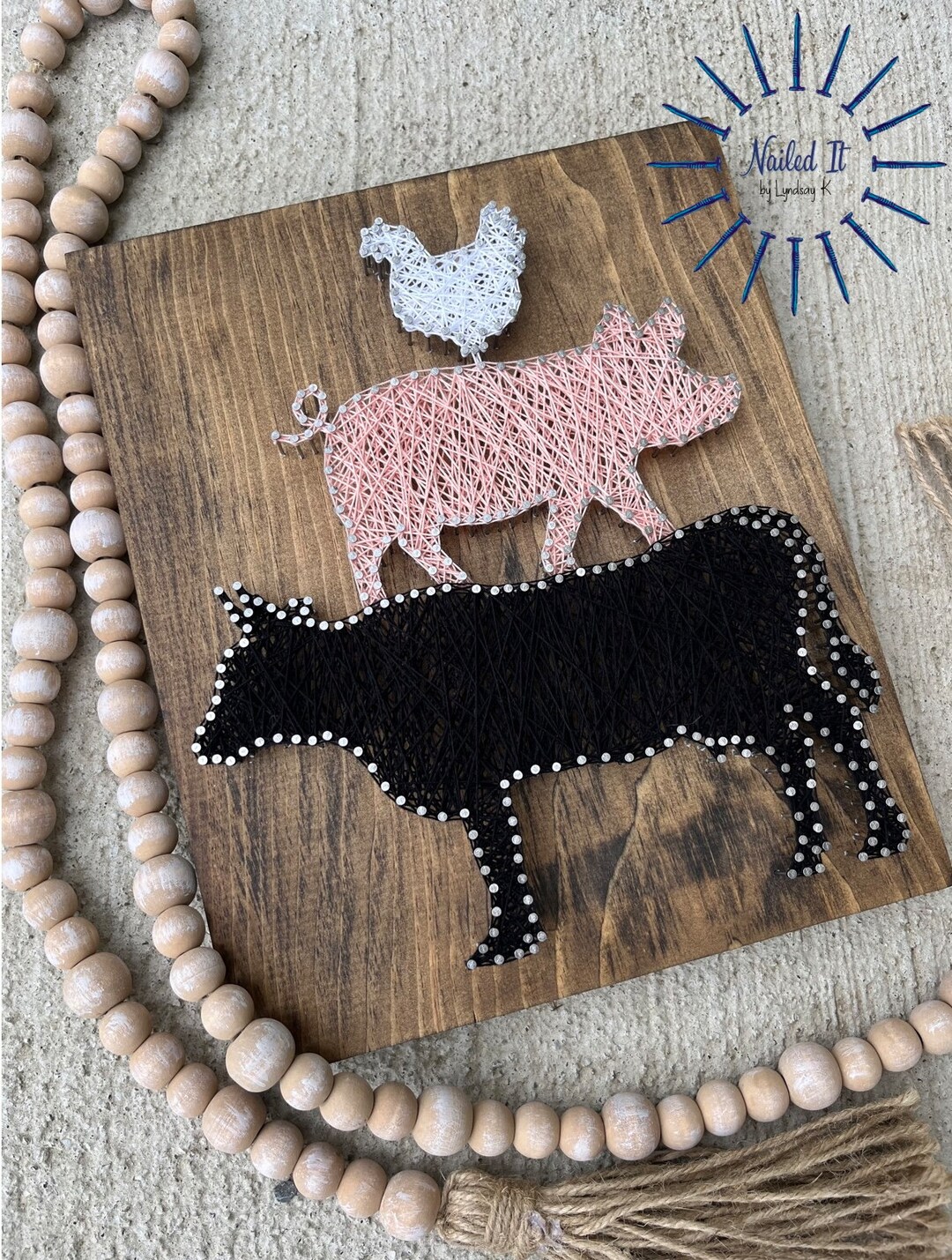 Animal Stack String Art, Country Decor, Farmhouse, Chicken, Pig, Cow ...