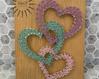 Intertwined heart string art, string art, pastel, hearts, heart string art, wall decor, nursery, kids room art, heart decor