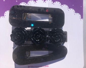 BLACK Rose Barrette SET LIMITED