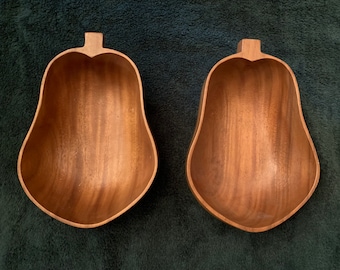 Cuencos de madera vintage en forma de pera, juego de 2