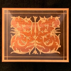 Vintage Reuge Music Box in Italian Inlaid Wooden Box